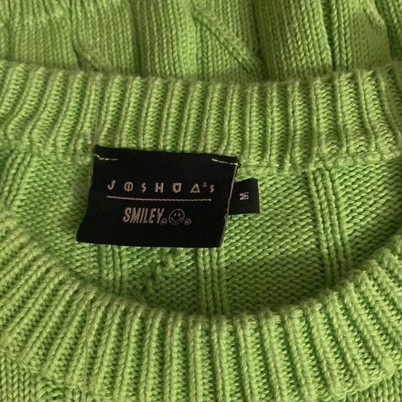 JOSHUA SANDERS + SMILEY FACE OVERSIZED UNISEX CABLE KNIT LIME GREEN SWEATER - Picture 6 of 9